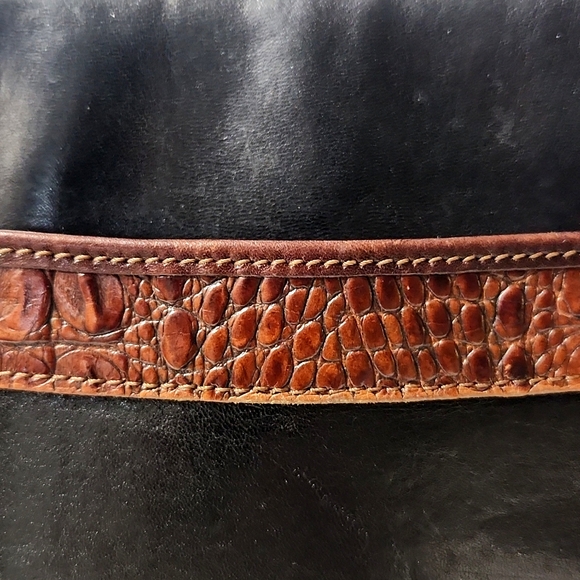 Brahmin Vintage 90's Leather Black with Mock Croc Trim Shoulder Bag Purse - Picture 11 of 12